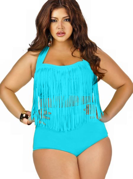 F4318-6Plus size high waisted fringe bikini